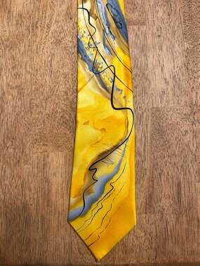 Jerry Garcia Tie Rhino and Puppy Collection 61 Yellow Abstract 100% Silk Necktie